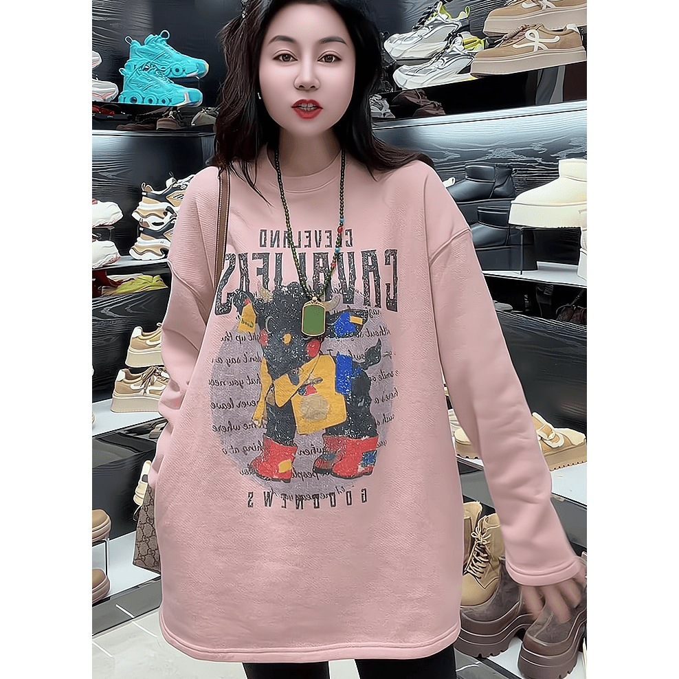 2026 봄 새로운 한 부서 캐주얼 달콤한 스타일 긴팔 티셔츠 여성 루즈핏 라운드 넥 작은 대중 디자인 다용도 맨위 상세 이미지 4