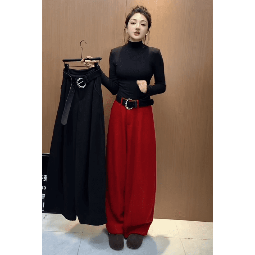 패션 다용도 연령 감소 넓은 다리 캐주얼 와이드 레깅스 바지 2026 봄 새로운 몸매 가꾸기 하이웨이스트 루즈핏 슬림해 보이는 모통이 칼 바지 상세 이미지 1