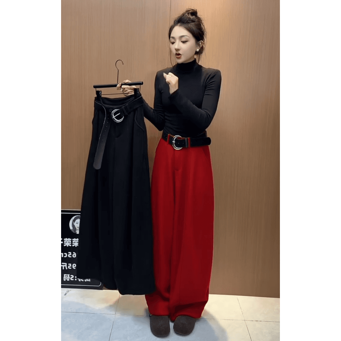 패션 다용도 연령 감소 넓은 다리 캐주얼 와이드 레깅스 바지 2026 봄 새로운 몸매 가꾸기 하이웨이스트 루즈핏 슬림해 보이는 모통이 칼 바지 상세 이미지 4