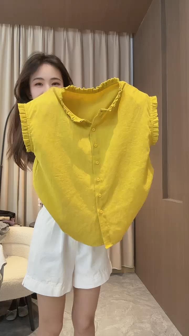 2026 여름 새로운 프랑스식 연령 감소 프릴 디자인 루즈핏 슬림해 보이는 단색 다용도 외국 가스 작은 날다 소매 셔츠 상세 이미지 5