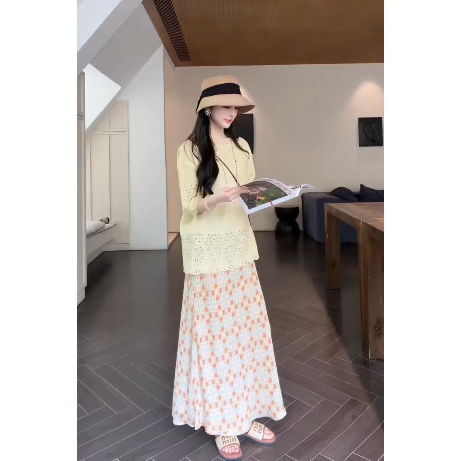 인기 착용 가져 가라. 전체 집합 2026 여름 새로운 한 부서 루즈핏 반팔 맨위 슈퍼 잘 생긴 반신 스커트 투피스 세트 상세 이미지 5