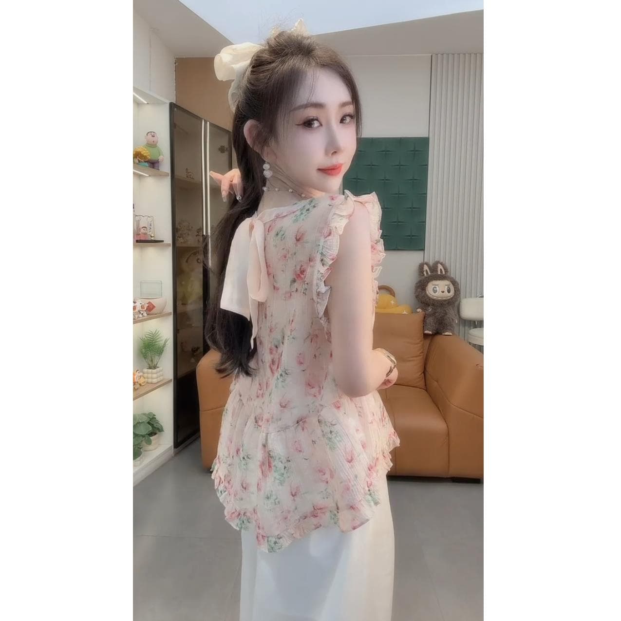 핑크색 꽃무늬 민소매 조끼 여성 여름 2026 얇은 스타일 한국 스타일 프릴 루즈핏 캐주얼 작은 키 아름다운 맨위 이미지 4