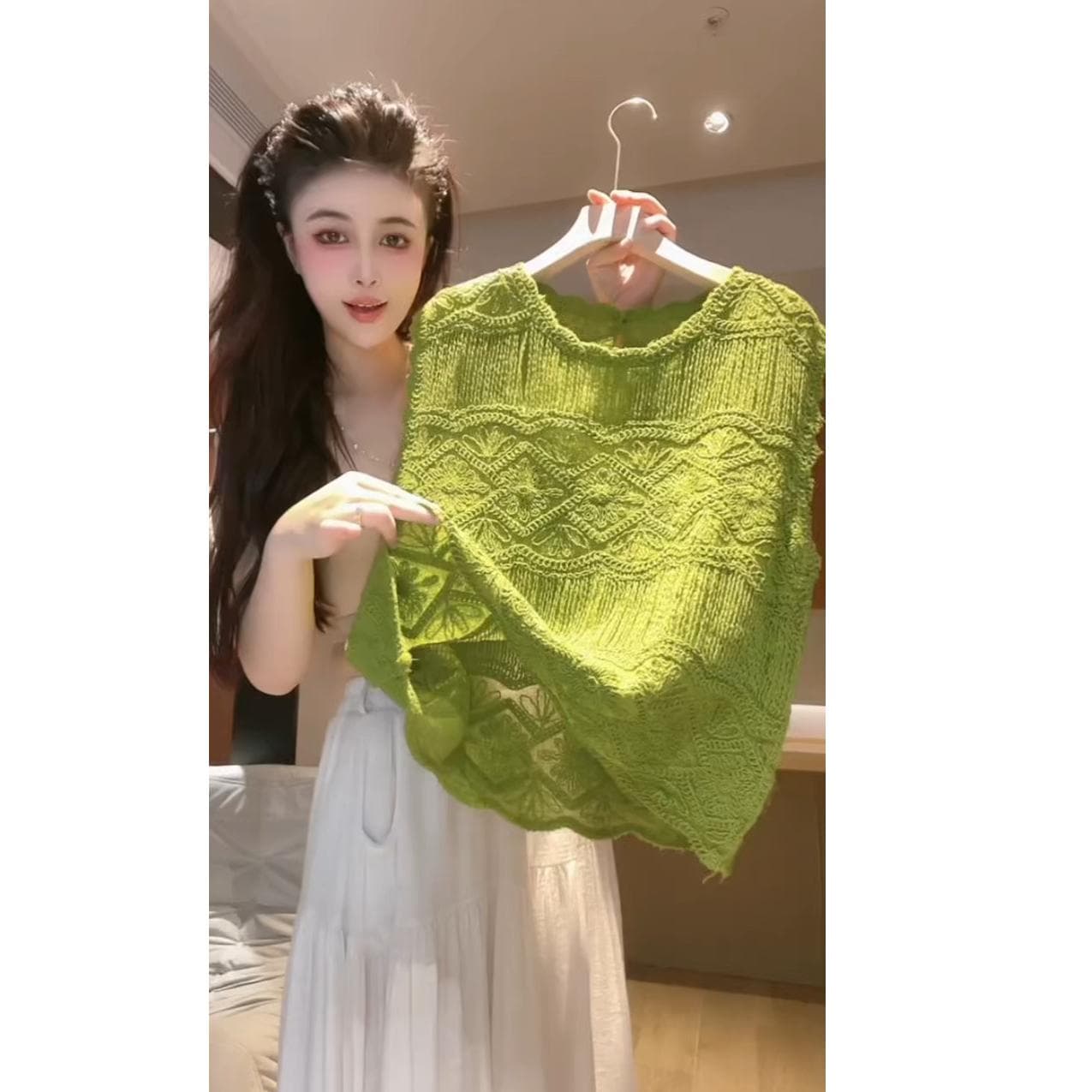 프랑스식 홀로우 아웃 레이스 자수 훅 자카드 여름 빅 사이즈 통통한 여동생 루즈핏 표지 고기 슬림해 보이는 민소매 베스트 조끼 상세 이미지 1