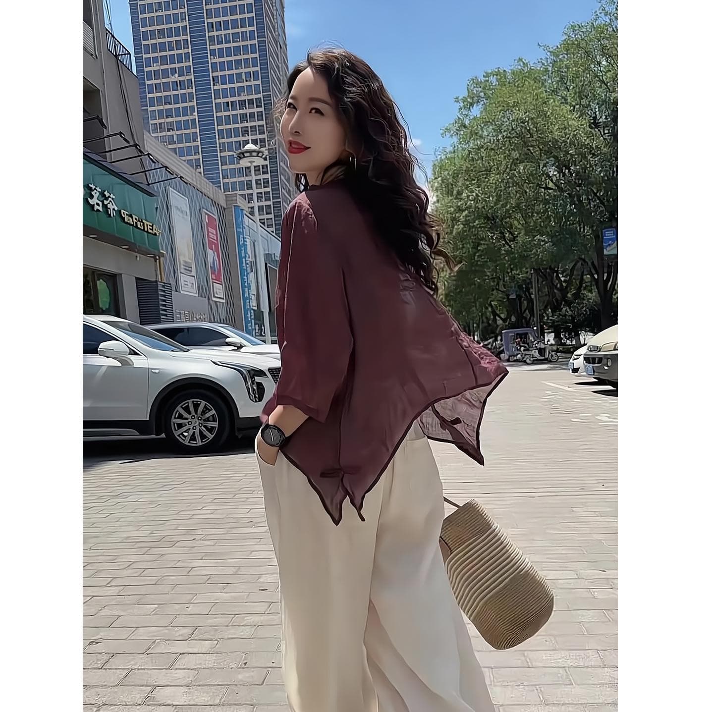프랑스식 패션 7부 소매 셔츠 맨위 여성 2026 여름 새로운 루즈핏 고급 출퇴근 센스 자외선 차단 의류 셔츠 이미지 4