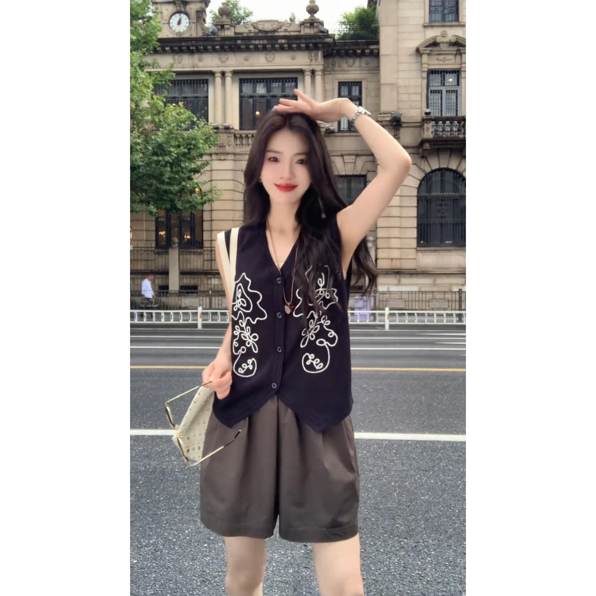 인기 여름 착용 가져 가라. 전체 집합 2026 새로운 한국 스타일 품격 슬림해 보이는 베스트 넓은 다리가 짧다. 바지 투피스 세트 상세 이미지 3