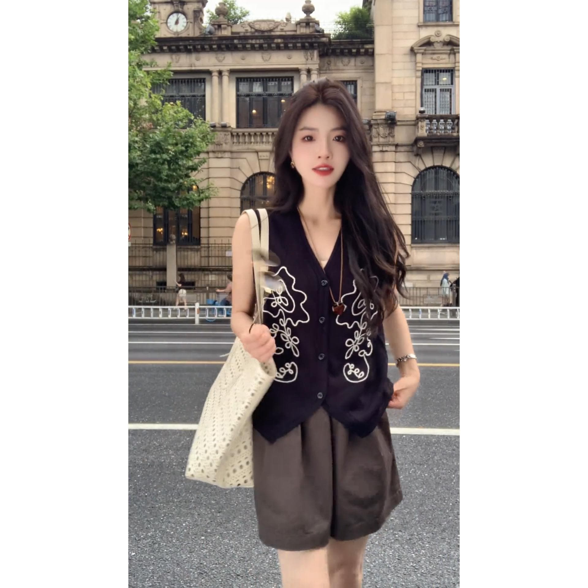인기 여름 착용 가져 가라. 전체 집합 2026 새로운 한국 스타일 품격 슬림해 보이는 베스트 넓은 다리가 짧다. 바지 투피스 세트 상세 이미지 4