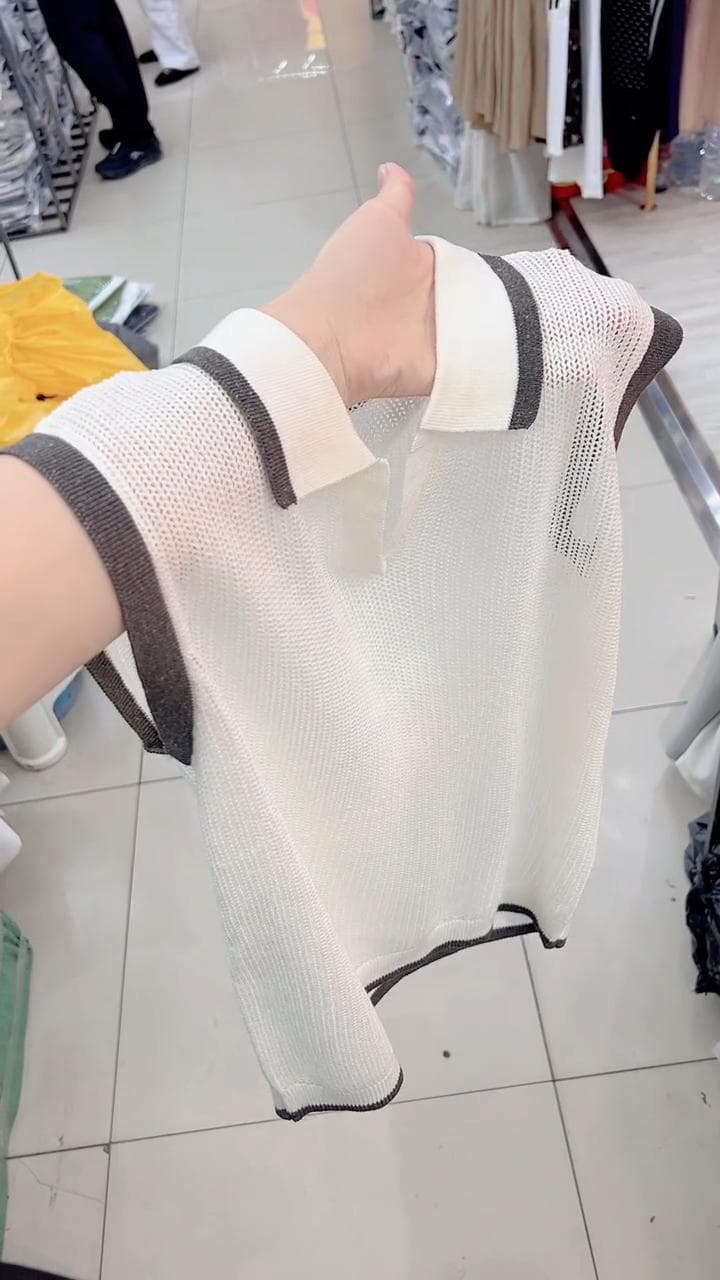 올해 슈퍼 화재 여름 새로운 한 부서 POLO 칼라 배색 홀로우 아웃 니트 조끼 여성 루즈핏 슬림해 보이는 다용도 맨위 이미지 2