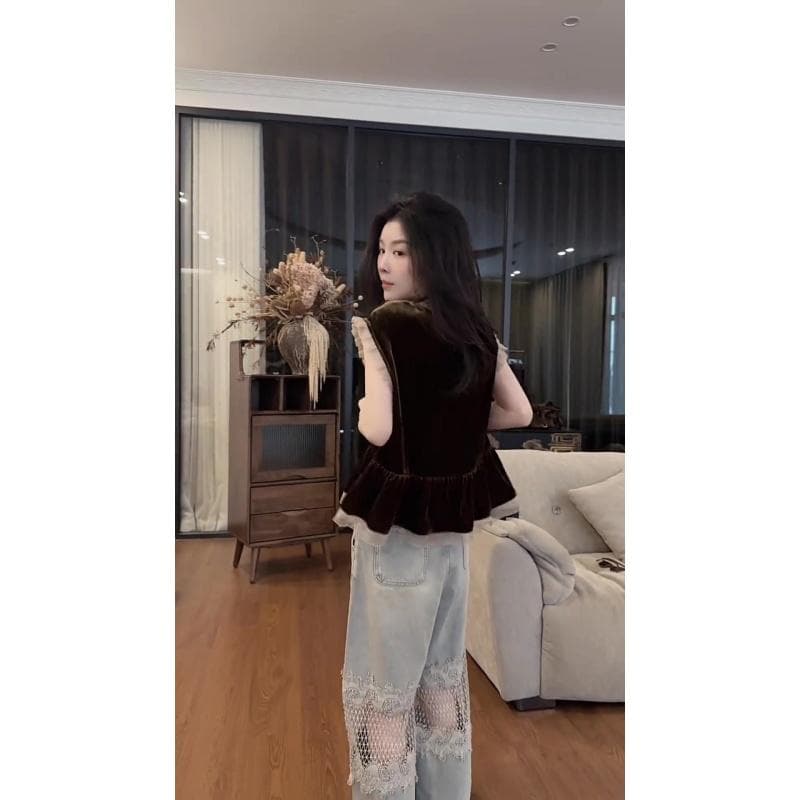 프랑스식 아름다운 코치 사소한 중요 경우 아름다운 맨위 프릴 패치워크 민소매 조끼 여성 셔츠 여름 이미지 4