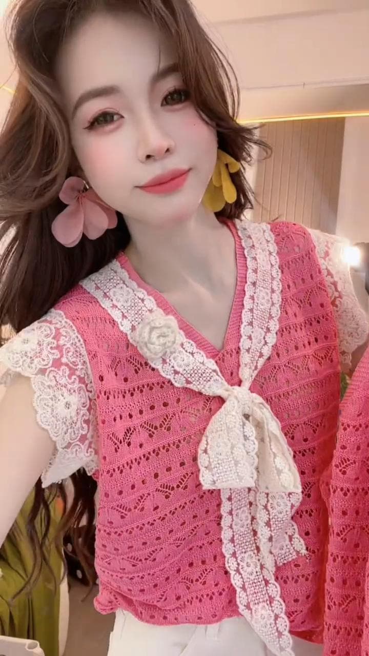 유럽 상품 올해 여름 새로운 한 부서 패치워크 레이스 반팔 여성 루즈핏 슬림해 보이는 다용도 품격 패션 맨위 이미지 4