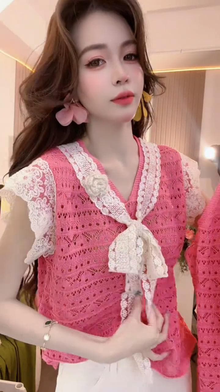 유럽 상품 올해 여름 새로운 한 부서 패치워크 레이스 반팔 여성 루즈핏 슬림해 보이는 다용도 품격 패션 맨위 상세 이미지 2