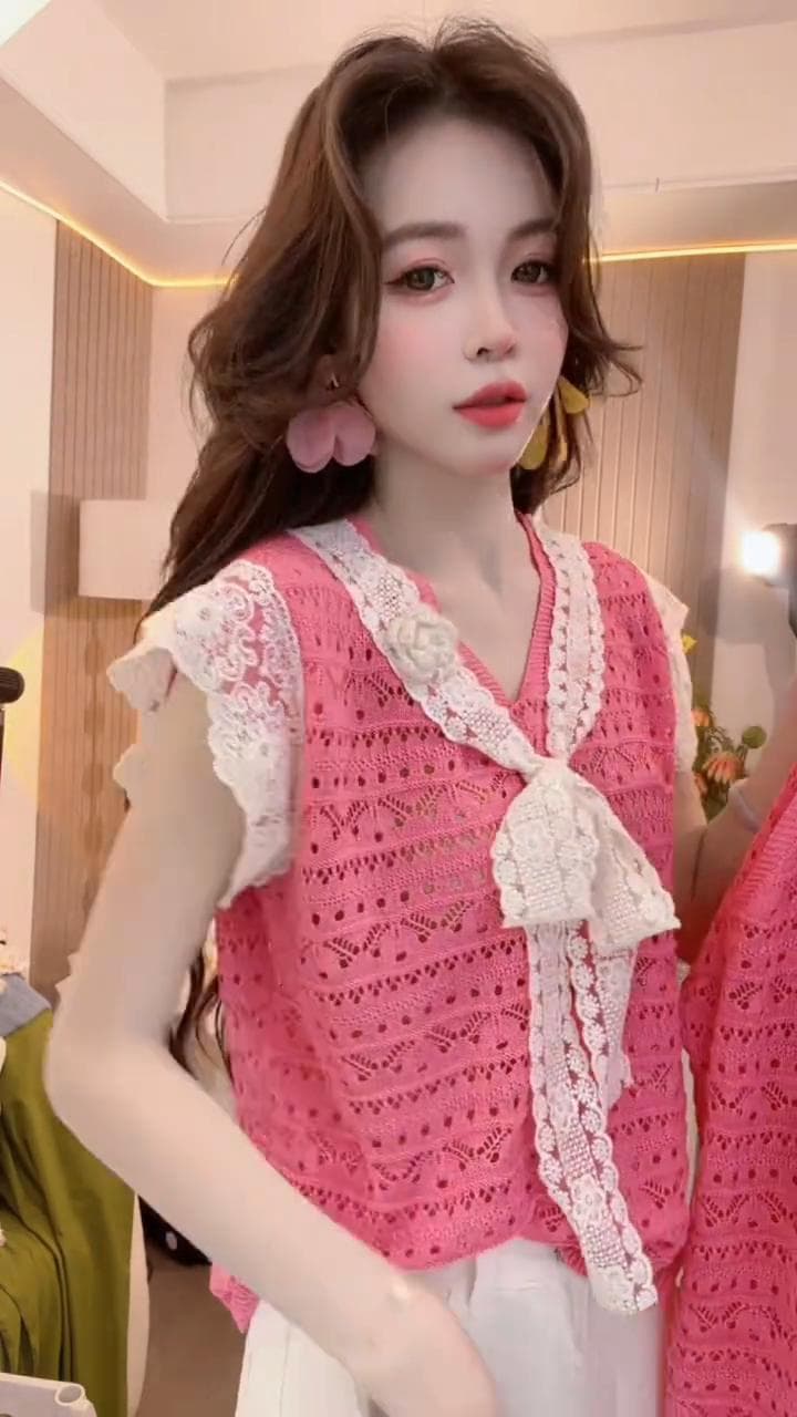 유럽 상품 올해 여름 새로운 한 부서 패치워크 레이스 반팔 여성 루즈핏 슬림해 보이는 다용도 품격 패션 맨위 상세 이미지 3