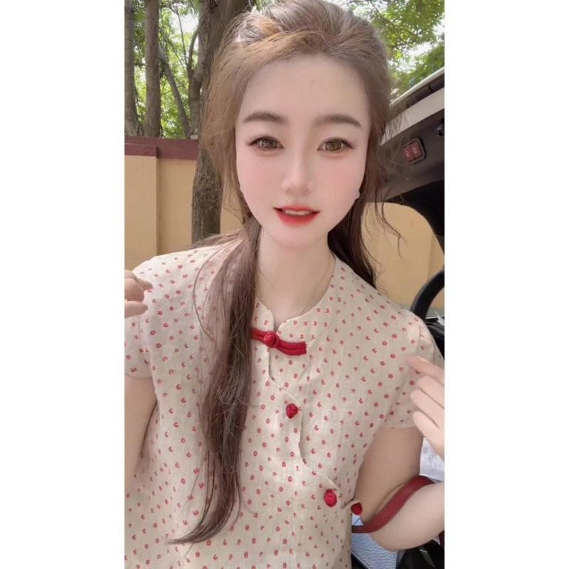 프랑스식 품격 스탠드 칼라 단추 반팔 도트 무늬 여성 셔츠 2026 여름 새로운 고급 센스 루즈핏 연령 감소 맨위 이미지 4