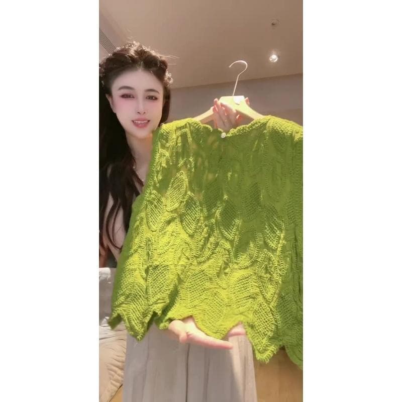프랑스식 레이스 홀로우 아웃 슬림해 보이는 여성 빛 럭셔리 작은 대중 고급 출퇴근 센스 캐주얼 니트 맨위 2026 여름 새로운 이미지 3