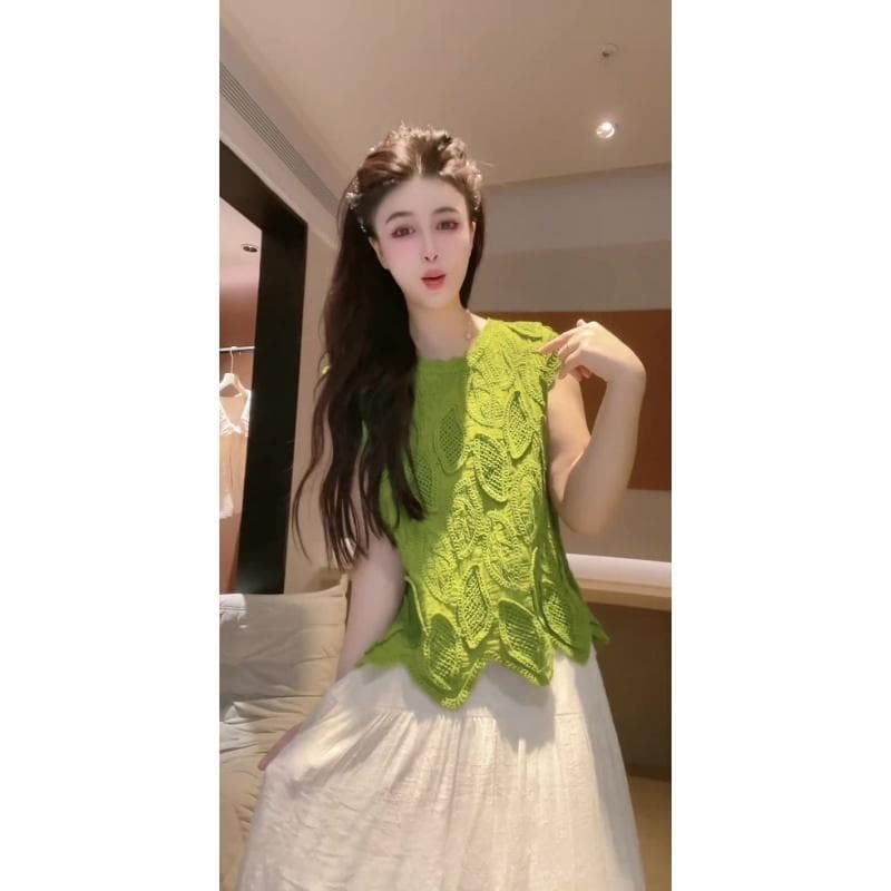 프랑스식 레이스 홀로우 아웃 슬림해 보이는 여성 빛 럭셔리 작은 대중 고급 출퇴근 센스 캐주얼 니트 맨위 2026 여름 새로운 이미지 2