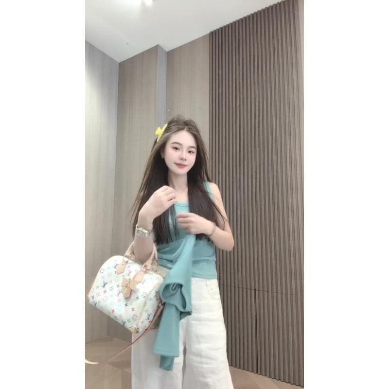 한 부서 박하 녹색 니트 와이드 어깨끈 조끼 여성 여름 패션 슬림해 보이는 티셔츠 몸매 가꾸기 슬림해 보이는 인기 맨위 이미지 5