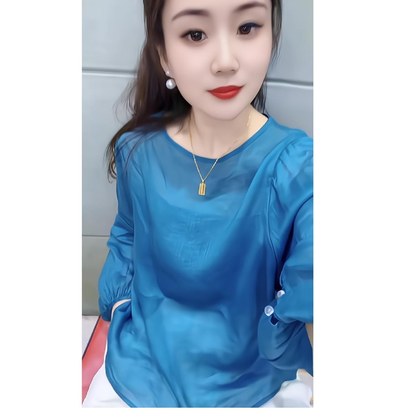 올해 인기 여름 새로운 한 부서 품격 슬림해 보이는 벌룬 소매 라운드 넥 여성 셔츠 패션 다용도 맨위 상세 이미지 2