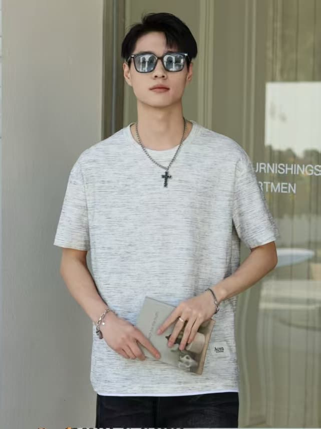 개체 높은 품질 티셔츠 남자 여름 새로운 청소년 잘 생긴 트렌드 라운드 넥 반팔 순면 루즈핏 맨위 티셔츠 이미지 3