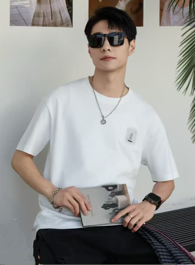 개체 높은 품질 티셔츠 남자 여름 새로운 청소년 잘 생긴 트렌드 라운드 넥 반팔 순면 루즈핏 맨위 티셔츠 이미지 3
