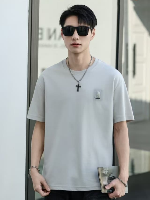 개체 높은 품질 티셔츠 남자 여름 새로운 청소년 잘 생긴 트렌드 라운드 넥 반팔 순면 루즈핏 맨위 티셔츠 이미지 4