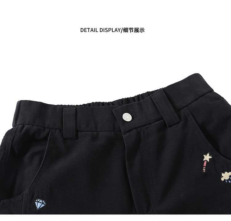 면 100% 만화 자수 모통이 칼 바지 2026 봄 가을 새로운 셔틀 위버 로드 중 남녀 커플 바지 항구 바람 캐주얼 바지 상세 이미지 6