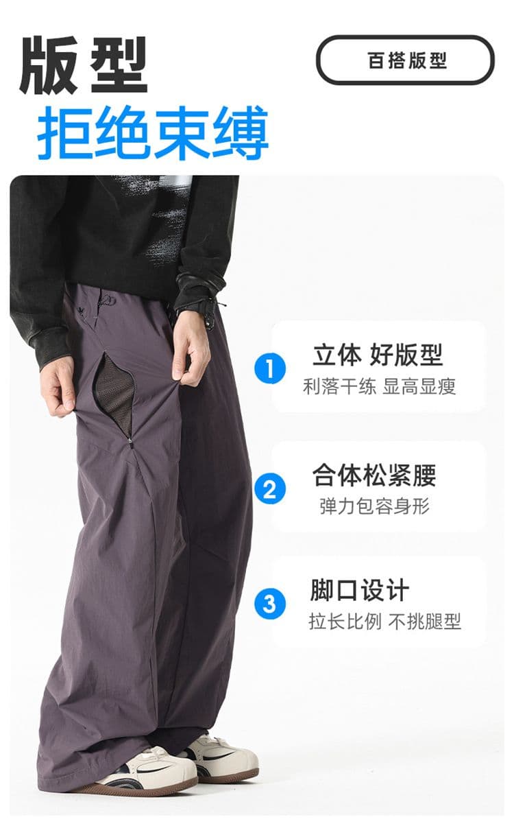 아메리칸 스트레이트 넓은 다리 캐주얼 바지 아웃도어 팬츠 남성 여름 얇은 스타일 루즈핏 스트레이트 워크웨어 팬츠 운동 롱 바지 상세 이미지 2