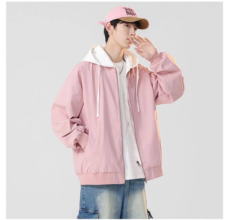 남성 아메리칸 플라잉 후드 페이크 레이어드 재킷 봄 가을 커플 섹션 야구 외투 캐주얼 루즈핏 운동복 상세 이미지 14