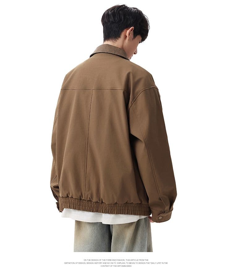 고급 센스 레트로 루즈핏 폴로 칼라 가죽 자켓 재킷 남성 의류 봄 가을 배색 아메리칸 캐주얼 비즈니스 출퇴근 재킷 상세 이미지 15