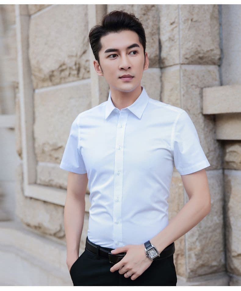 여름 새로운 셔츠 몸매 가꾸기 사업 수정 로드 중 화이트 맨위 인치 셔츠 남성 출퇴근 출근 경력 반팔 셔츠 상세 이미지 10