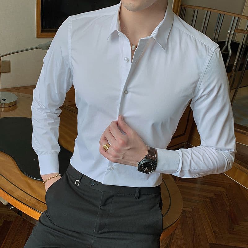 봄 여름 가을 겨울 새로운 셔츠 남성 몸매 가꾸기 사업 수정 로드 중 화이트 긴팔 인치 출근 출퇴근 경력 셔츠
