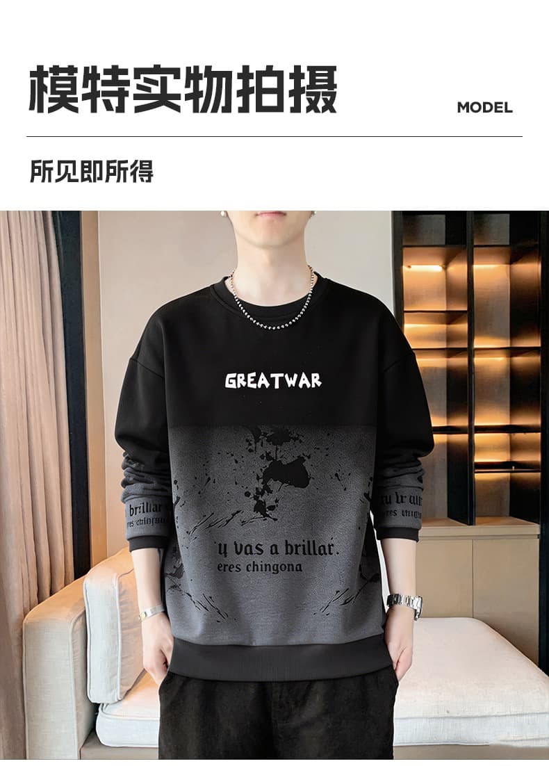 2026 봄 가을 남성 후드티 조수 브랜드 알파벳 프린트 청년 라운드 넥 긴팔 티셔츠 그라데이션 색상 만나는 맨위 상세 이미지 9