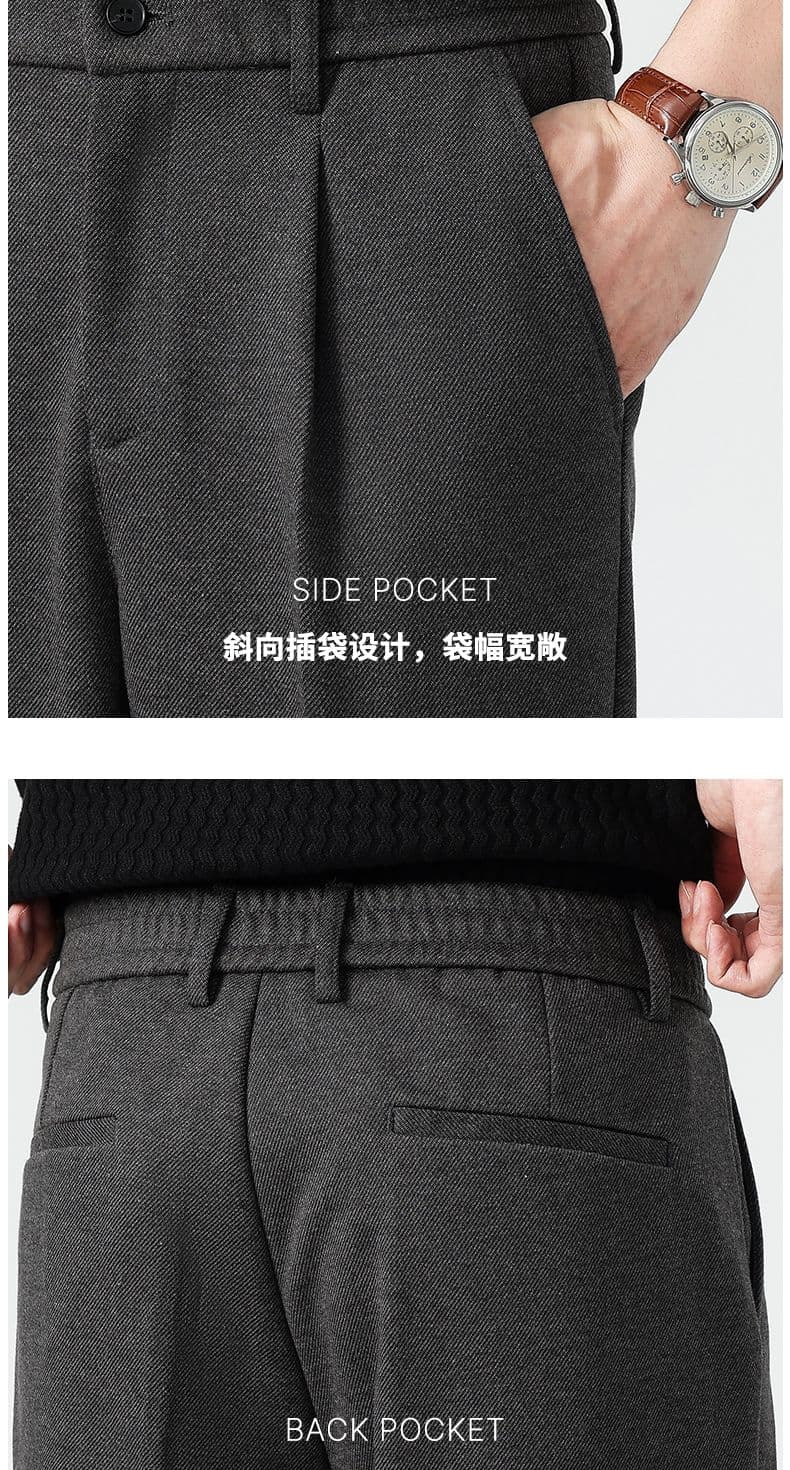 2026 가을 겨울 모직 슬랙스 남자 가을 센스 고급 빛 요리 한 몸매 가꾸기 캐주얼 긴 바지 보온 털이 있고 두꺼운 9부 바지 상세 이미지 6