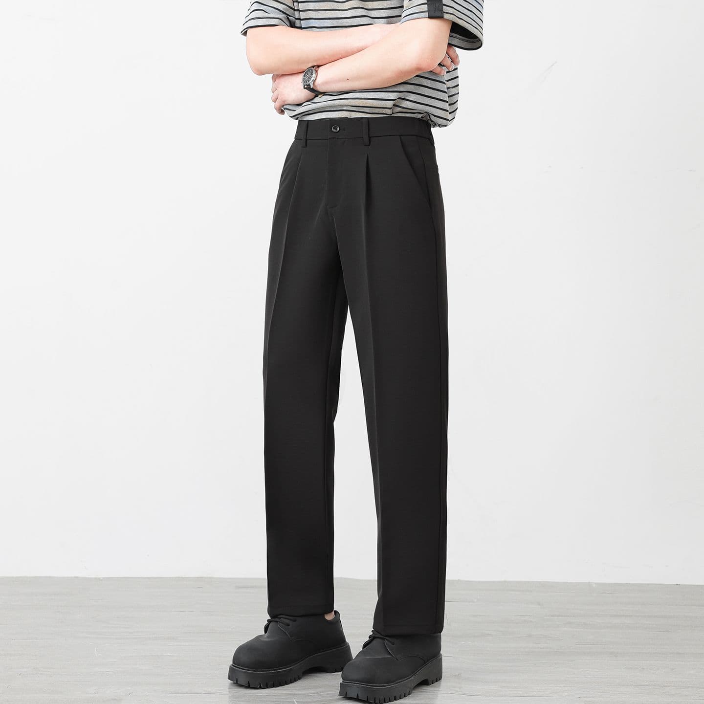 국경 간 9부 바지 루즈핏 스트레이트 팬츠 남성 가을 겨울 새로운 남성 정장 바지 트렌드 다용도 캐주얼 바지 긴 바지 이미지 2