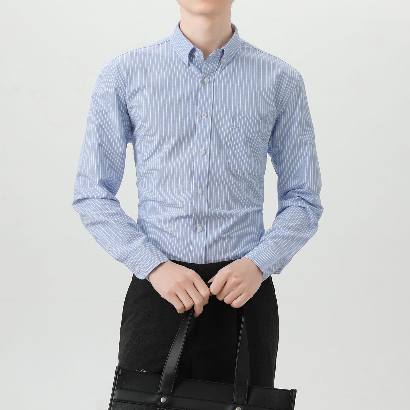 순면 스트라이프 비즈니스 셔츠 남성 캐주얼 긴팔 셔츠 봄 가을 경력 몸매 가꾸기 무료 뜨거운 저항 주름 인사이드 잡아라. 의류 이미지 2