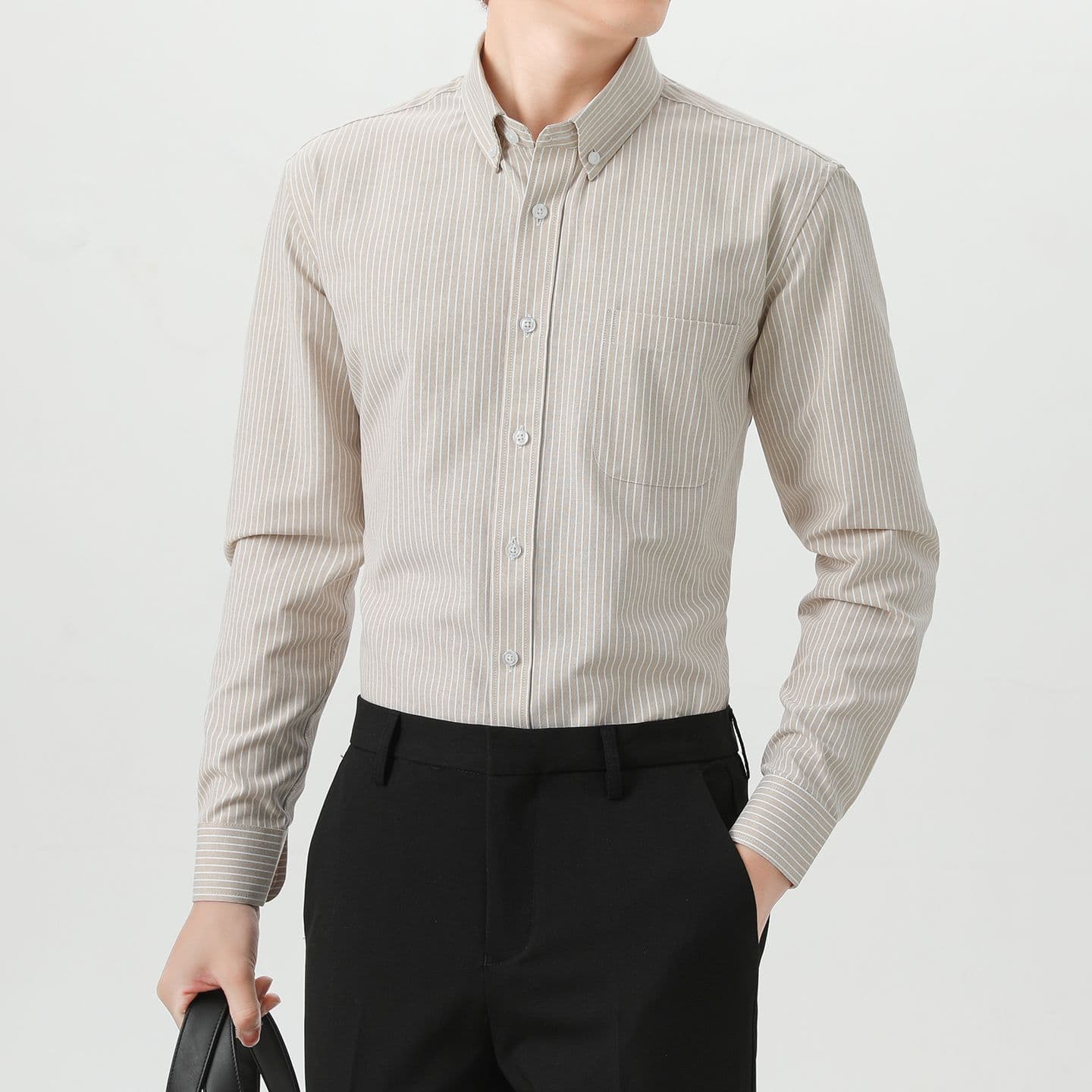 순면 스트라이프 비즈니스 셔츠 남성 캐주얼 긴팔 셔츠 봄 가을 경력 몸매 가꾸기 무료 뜨거운 저항 주름 인사이드 잡아라. 의류 이미지 4