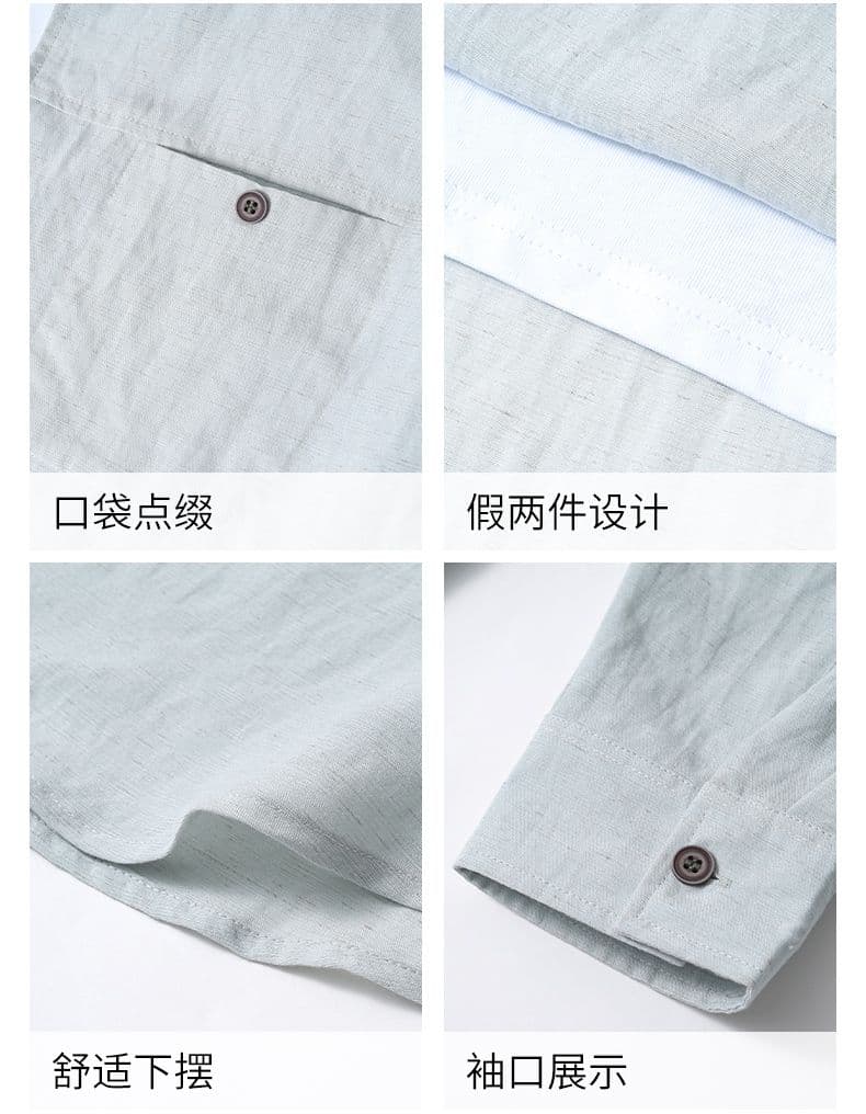 국경 간 아마 주간 실크 페이크 레이어드 패치워크 긴팔 POLO 셔츠 남성 미니멀리즘 캐주얼 단색 주머니 루즈핏 맨위 상세 이미지 8