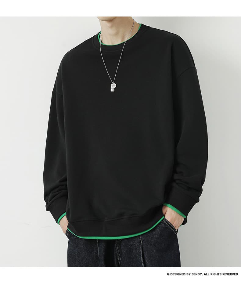 긴팔 순면 후드티 남성 2026 봄 가을 남성 의류 루즈핏 라운드 넥 기본 셔츠 청년 루즈핏 티셔츠 맨위 상세 이미지 6