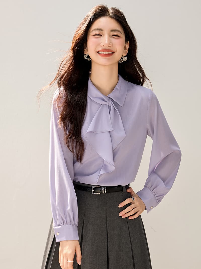 프랑스식 고급 센스 긴팔 시폰 셔츠 여성 봄 2026 새로운 연령 감소 패션 경력 출퇴근 품격 맨위