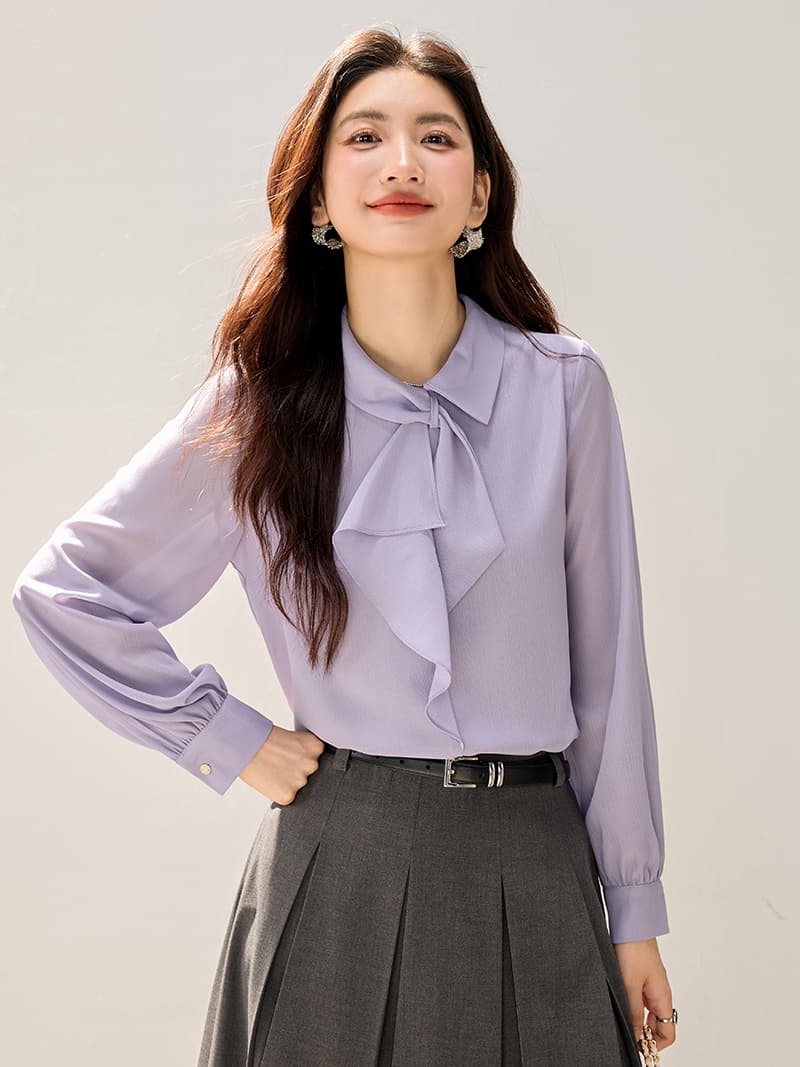 프랑스식 고급 센스 긴팔 시폰 셔츠 여성 봄 2026 새로운 연령 감소 패션 경력 출퇴근 품격 맨위 이미지 3