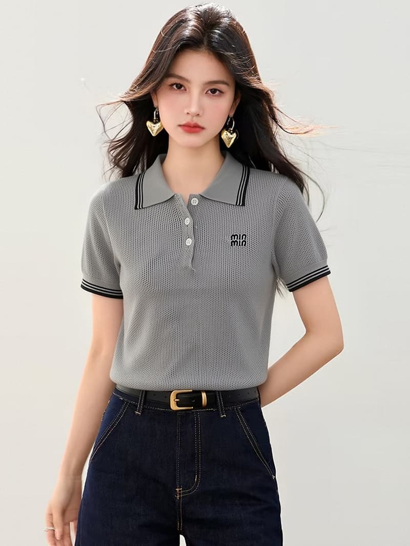 2026 자수 알파벳 홀로우 아웃 니트 스웨터 여성 여름 새로운 긍정적 인 어깨 반팔 맨위 상세 이미지 3