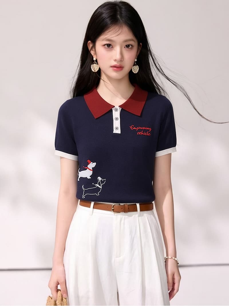 학원 스타일 부드러운 부서 슈퍼 화재 연령 감소 자이언트 잘 생긴 파란색 POLO 칼라 니트 맨위 상세 이미지 8