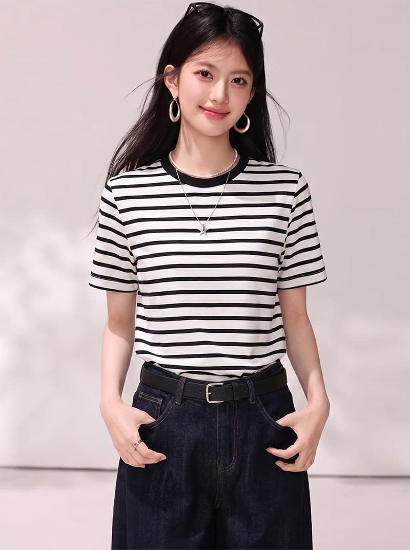 실사 있음 2026 새로운 폭발 루즈핏 디자인 센스 작은 대중 ovresize 슬림해 보이는 반팔 티셔츠 상세 이미지 4