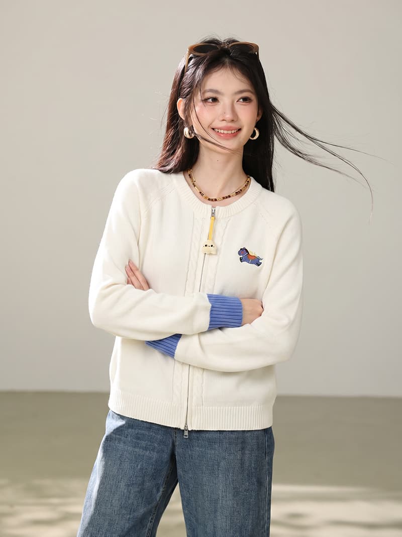 2026 새로운 가을 부드러운 바람 패션 자수 지퍼 오픈 가디건 여성 루즈핏 연령 감소 스웨터 니트 스웨터 재킷 이미지 3
