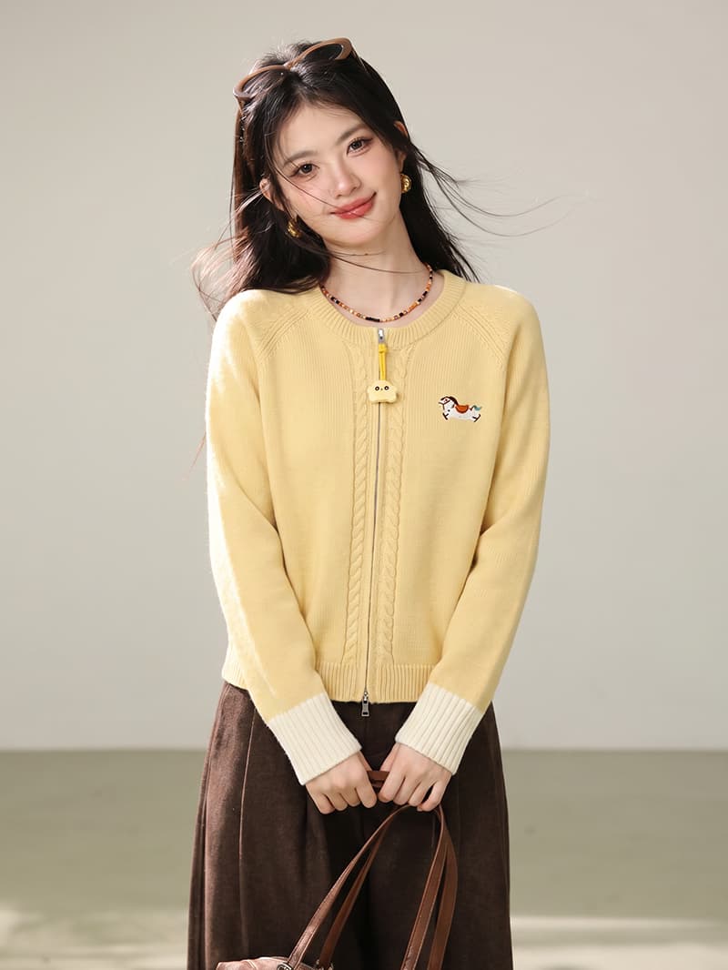 2026 새로운 가을 부드러운 바람 패션 자수 지퍼 오픈 가디건 여성 루즈핏 연령 감소 스웨터 니트 스웨터 재킷 상세 이미지 8