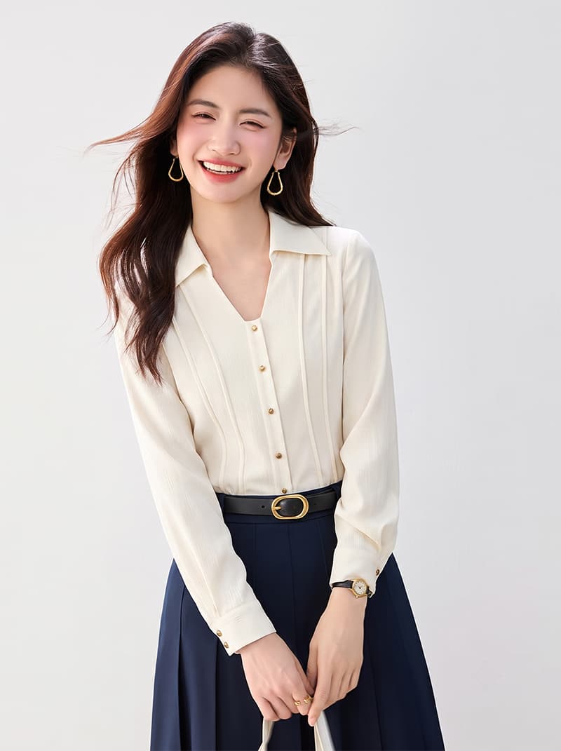 실사 2026 가을 부드러운 품격 더블 칼라 인어 선 자르기 슬림해 보이는 루즈핏 맨위 상세 이미지 2