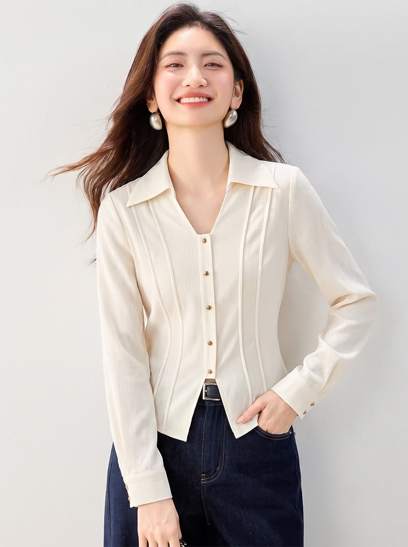 실사 2026 가을 부드러운 품격 더블 칼라 인어 선 자르기 슬림해 보이는 루즈핏 맨위 상세 이미지 4