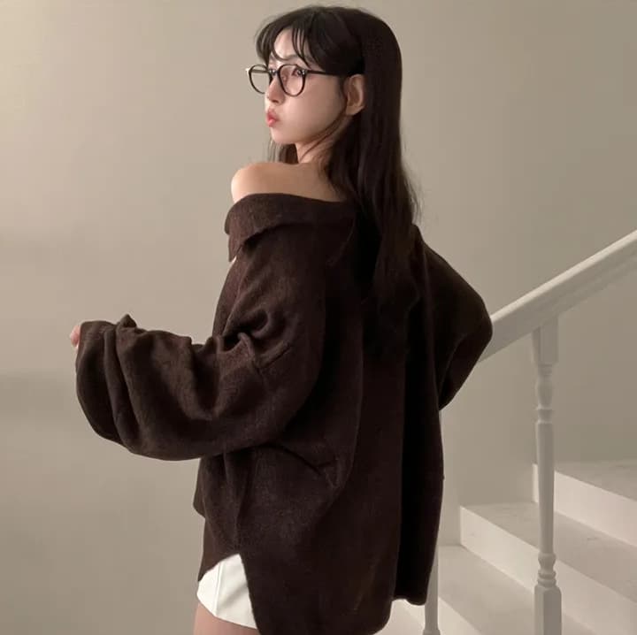 진짜 물품 빅 사이즈 한 chic 가을 겨울 뒤집다 V넥 스웨터 루즈핏 느긋한 보온 풀오버 밑단 트임 두꺼움 니트 스웨터 상세 이미지 42