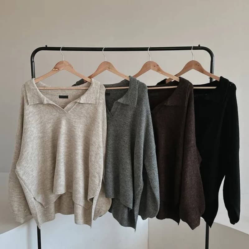 진짜 물품 빅 사이즈 한 chic 가을 겨울 뒤집다 V넥 스웨터 루즈핏 느긋한 보온 풀오버 밑단 트임 두꺼움 니트 스웨터 이미지 5