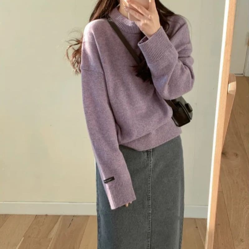 지금 재고 있음 빅 사이즈 한국 chic 가을 겨울 라운드 넥 루즈핏 느긋한 미니멀리즘 빅 보드 종류 스웨터 캐주얼 다용도