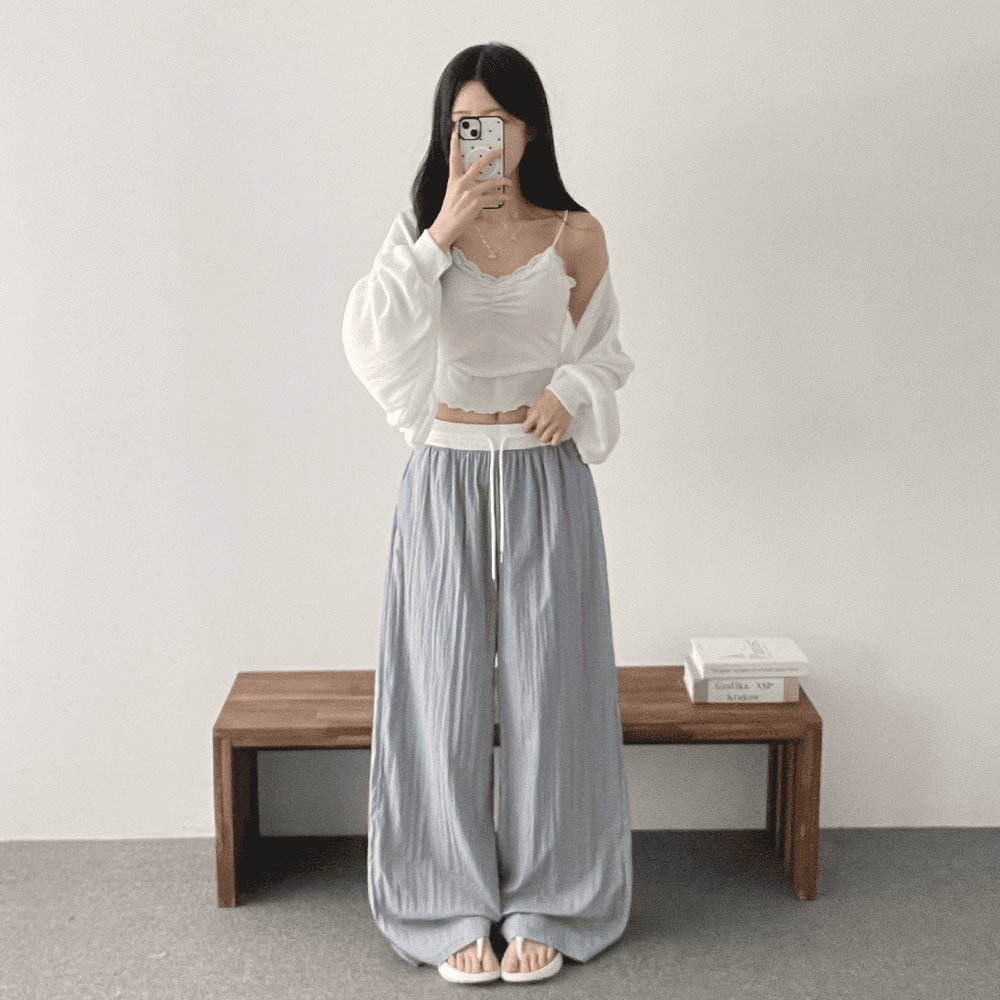 지금 재고 있음 빅 사이즈 한국 chic 배색 허리밴드 루즈핏 도루 센스 스트레이트 팬츠 속도 건조한 얇은 스타일 와이드 레그 팬츠 상세 이미지 6