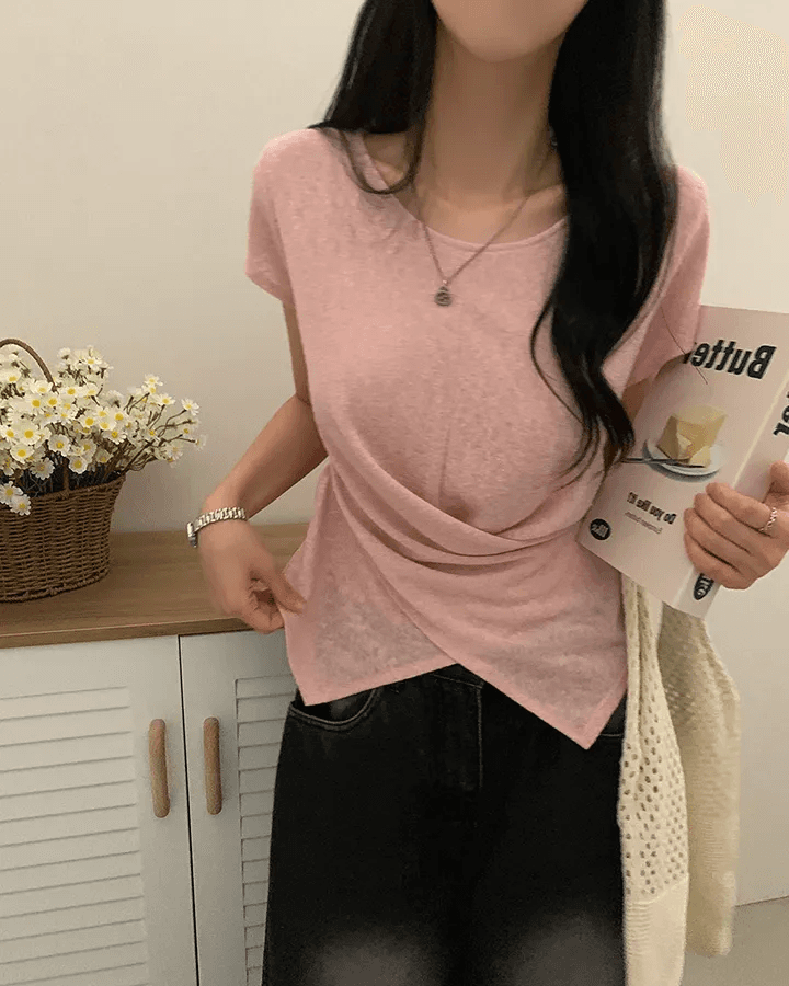 빅 사이즈 여성 의류 여름 라운드 넥 대나무 마디 면 얇은 스타일 디자인 센스 십자가 표지 고기 루즈핏 다용도 티셔츠 상세 이미지 23